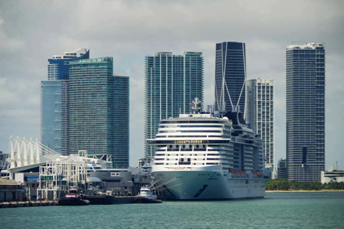 Cruise Ships Dock In Miami with yacht berthed