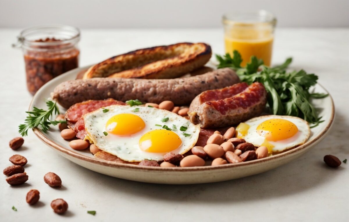 English breakfasts with beans and bangers