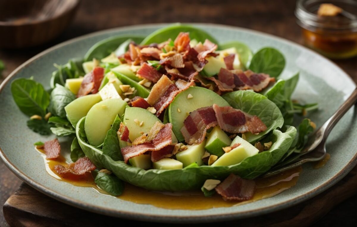 Feijoa salad with honey-cured bacon