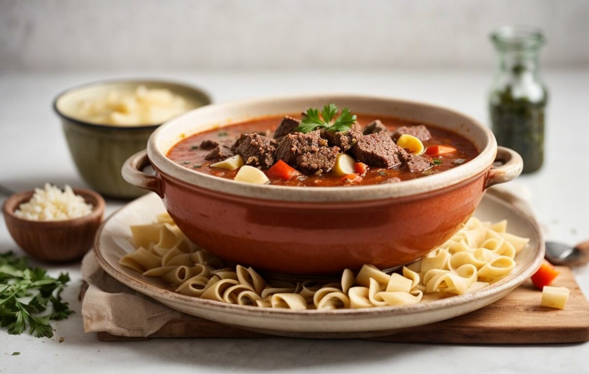 Hearty beef goulash soup
