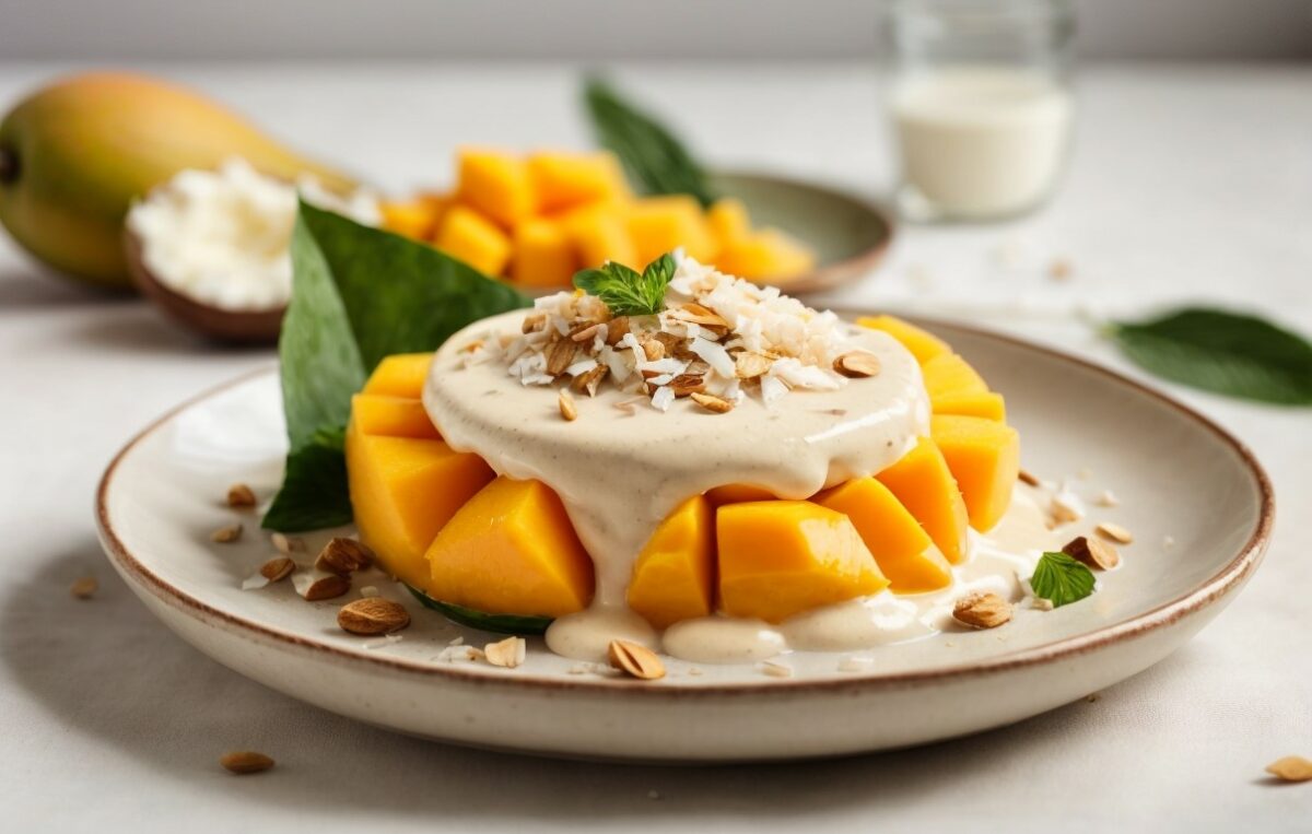 Mango and sticky rice with creamy coconut sauce