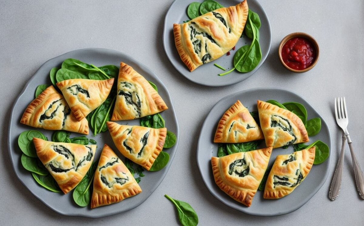 Spinach fatayer pastries, sambousek meat pies