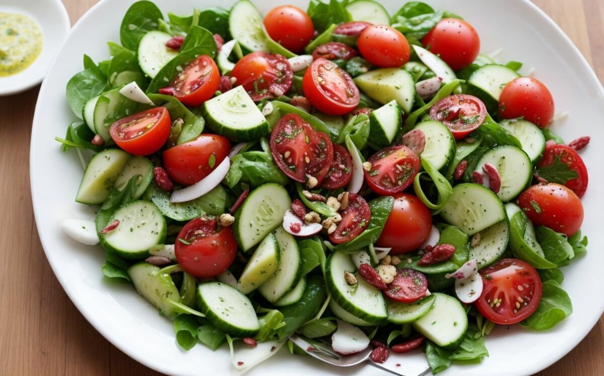 Tomato and cucumber salad, sumac vinaigrette