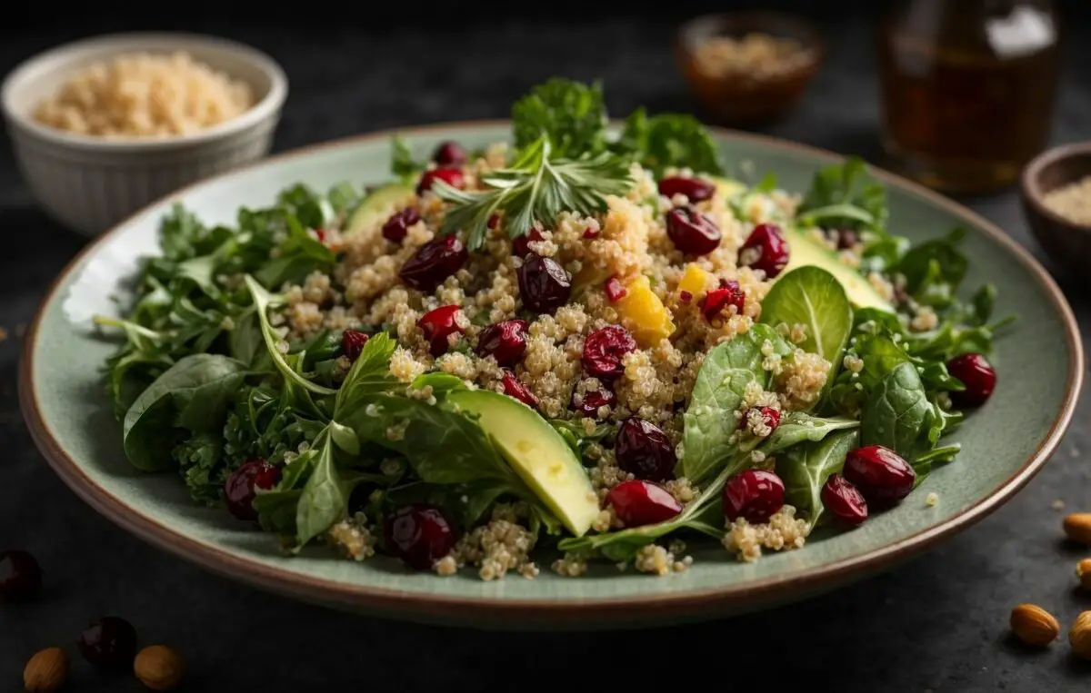 salad with quinoa, greens, cranberries