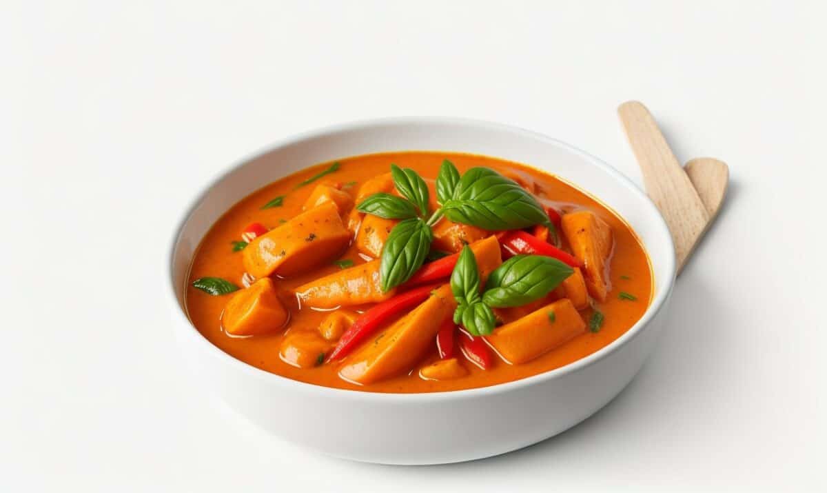 spicy Thai curry in a white bowl